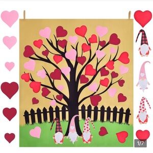 NIB Valentine's Day DIY Felt Tree Board with 45pcs Heart & gnome tapestry